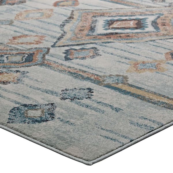 Jenica 8ft. x 10ft. in Silver Blue Beige and Brown Distressed Abstract Diamond Area Rug