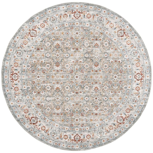 SAFAVIEH Avalon 7 ft. x 7 ft. Gray/Light Blue Ornate Distressed Floral Round Area Rug