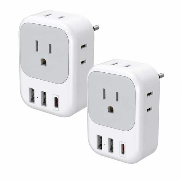 2-Pack European Travel Plug Adapter, US to Europe Plug Adapter with 4 AC Outlets and 3 USB Charging Ports