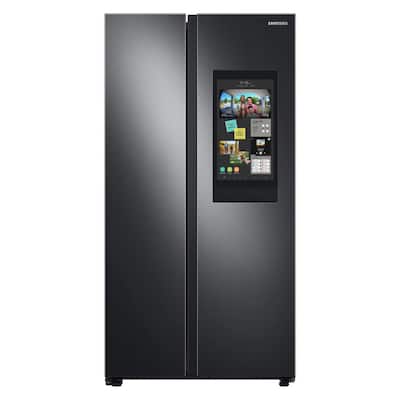 34 in. 27.3 cu. ft. Smart Side by Side Refrigerator with Family Hub in Black Stainless Steel, Standard Depth
