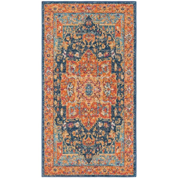 SAFAVIEH Evoke Blue/Orange Doormat 2 ft. x 4 ft. Border Area Rug