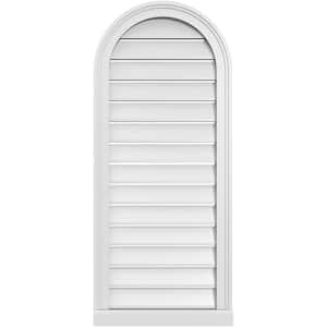 18 in. x 42 in. Round Top White PVC Paintable Gable Louver Vent Functional