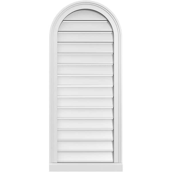 Ekena Millwork 18 in. x 42 in. Round Top White PVC Paintable Gable Louver Vent Functional