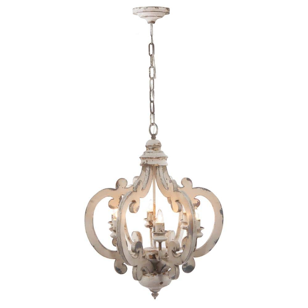 60-Watt 6-Light Beige French Country Wood Chandelier for Kitchen Foyer Hallway Entryway No Blub E12 price history on PriceWatchPro