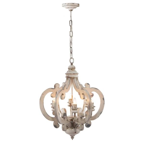 60-Watt 6-Light Beige French Country Wood Chandelier for Kitchen Foyer Hallway Entryway No Blub E12