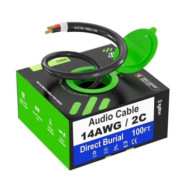 100 ft. 14/2 Black Direct Burial Stranded Oxygen Free Copper Audio Loud Speaker Wire Waterproof Outside Plant(OSP)-Rated