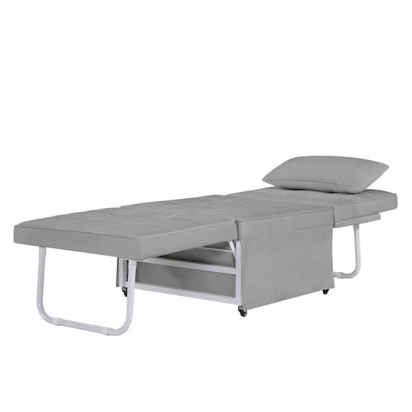 LY & S Collection 27.6 in. W Light Gray Velvet Folding Twin Sofa Bed Sleeper Chair with Adjustable Backrest