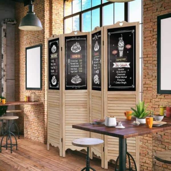 5.6 ft. H Natural 4-Panel Folding Privacy Room Divider Screen with Chalkboard