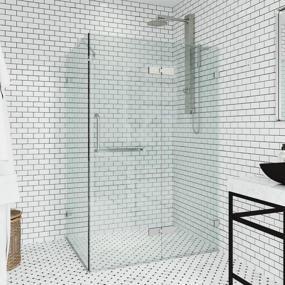 Monteray Frameless Clear Glass Shower Enclosure with Brushed Nickel Hardware