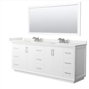 Strada 84 in. W x 22 in. D x 35 in. H Double Bath Vanity in White with White Qt. Top and 70 in. Mirror