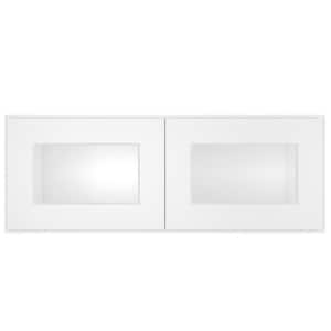 33-in W X 12-in D X 12-in H in Shaker White Plywood Ready to Assemble Wall Glass kitchen Cabinet