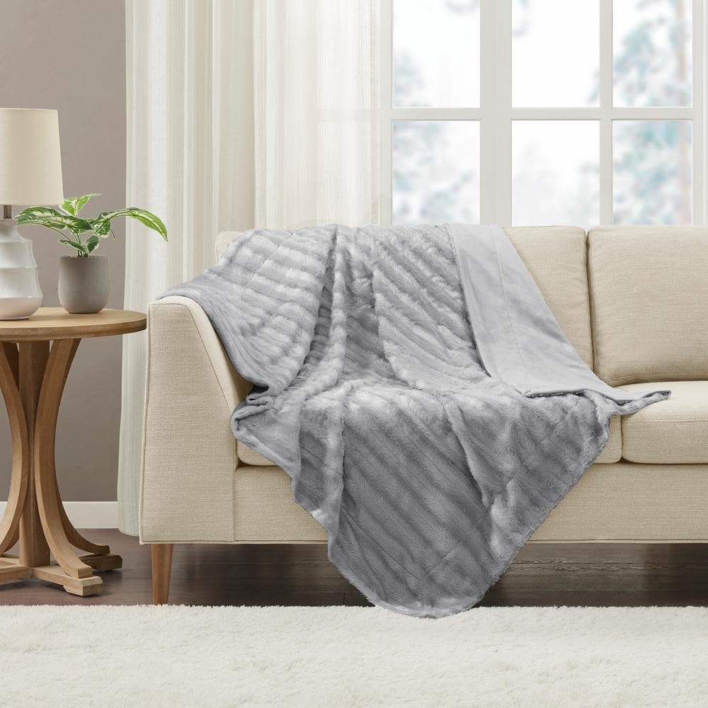 Duke Long Luxurious Faux Fur Reversible Throw Blanket, Gray