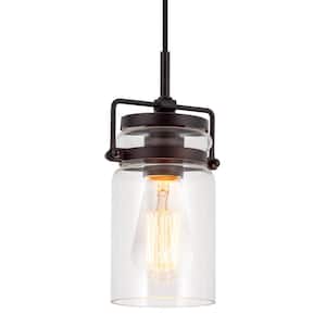 Wyer 60-Watt 1-Light Bronze Industrial Pendant Light with Clear Shade, No Bulb Included