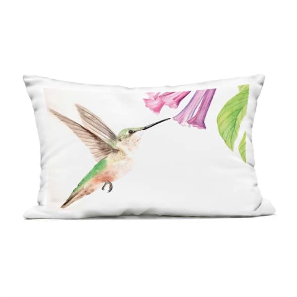 Hummingbird & Bluebell Flower Purple Rectangular Outdoor Throw Pillow