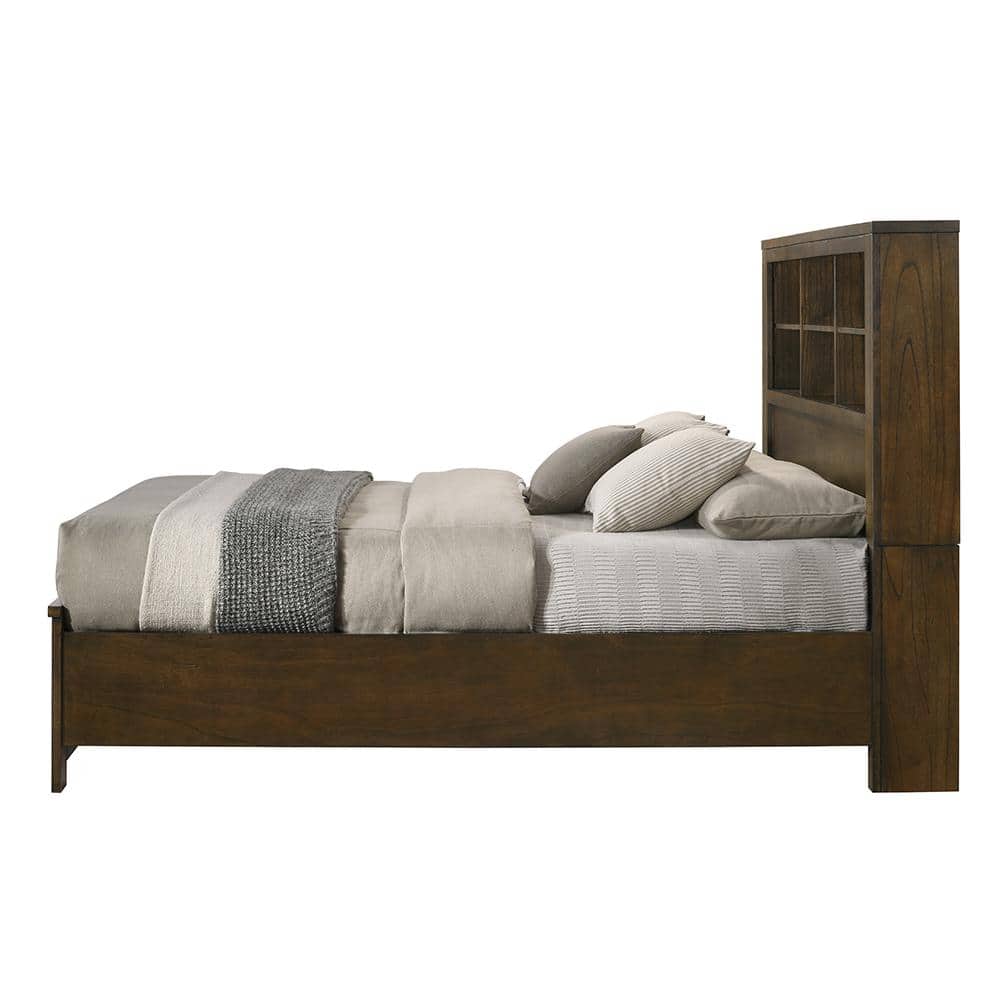 King Oak Wood Frame Bed with Storage Drawers and Headboard
