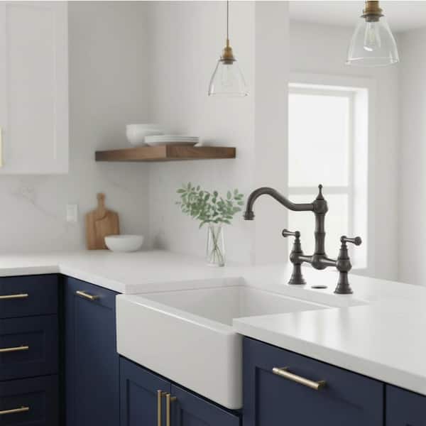 Vintage Double Handle High Arc 2-3 Hole Brass Bridge Kitchen Faucet with Sink Hole Cover in Matte Black