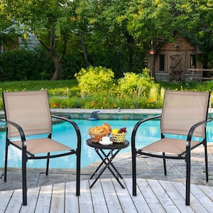 Stackable Patio Black Fabric Metal Outdoor Dining Chair with Steel Frame and Quick-Drying (4-Pack)