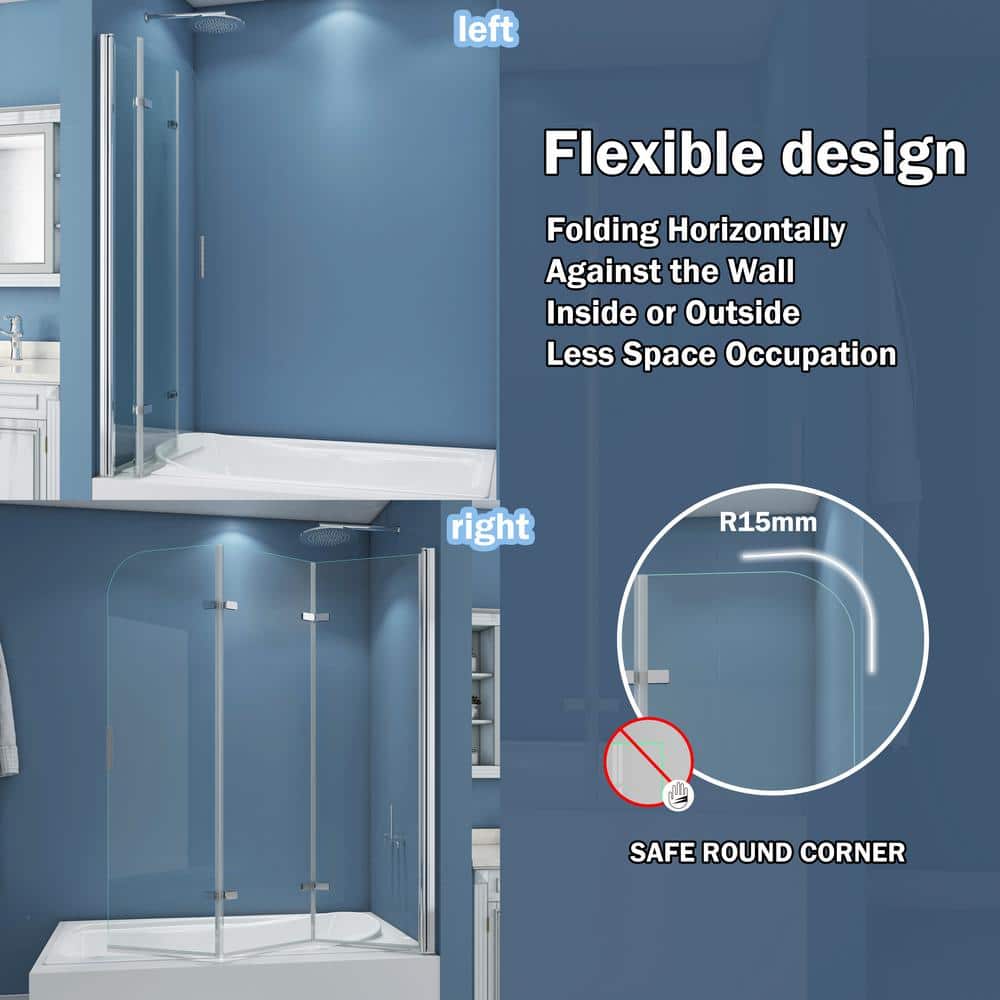 51'' W x 59'' H Frameless Clear Tempered Glass Tub Door