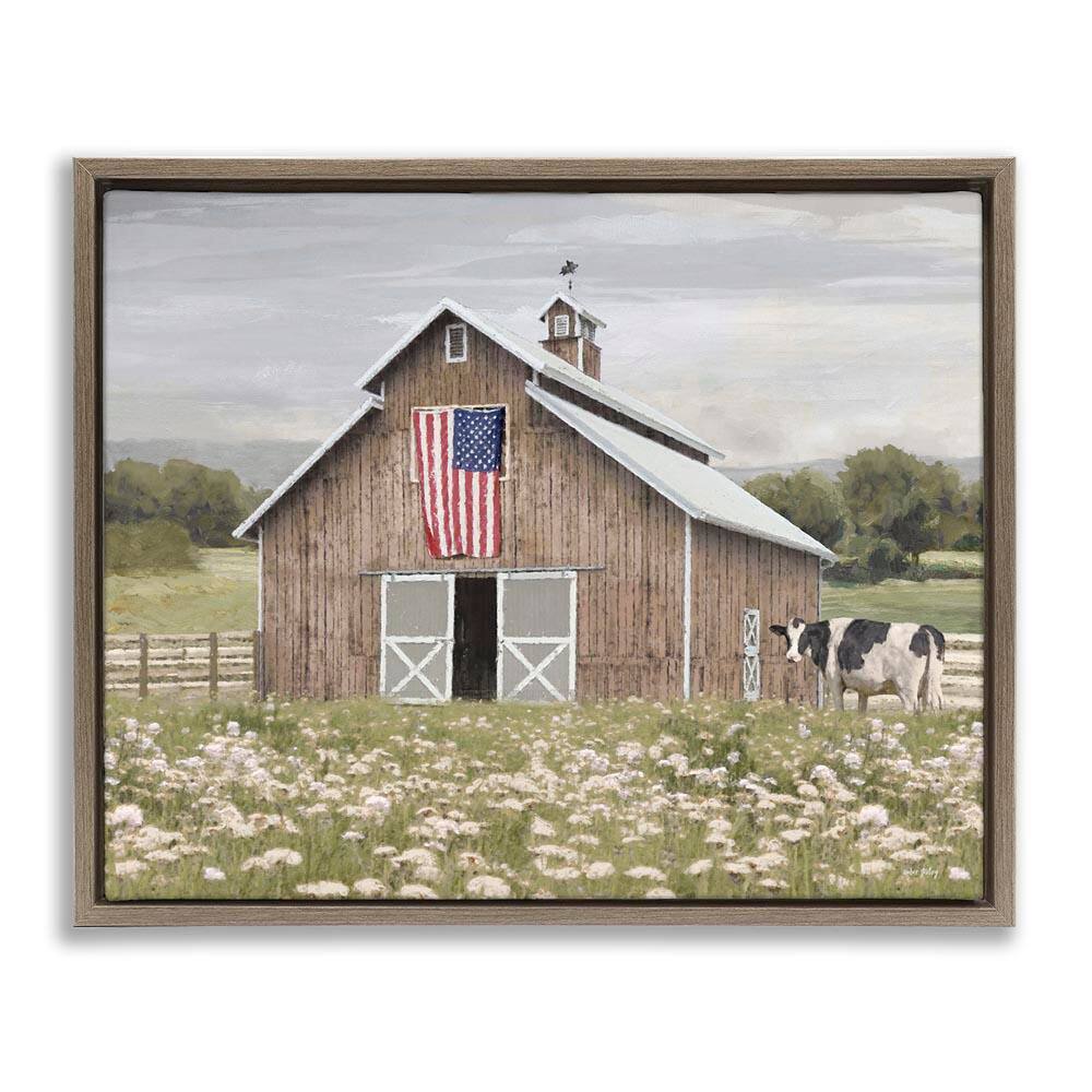 Patriotic Barn & Cow by Amber Sterling Brown Floater Frame Nature Graphic Art Print 25 in. x 31 in. price history on PriceWatchPro