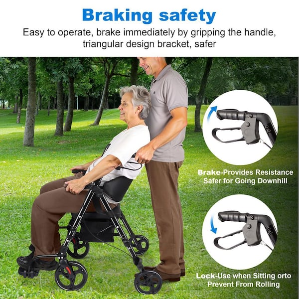 Anqtovp 4-Wheel Rollator Walker with Seat and Extra Wide Backrest