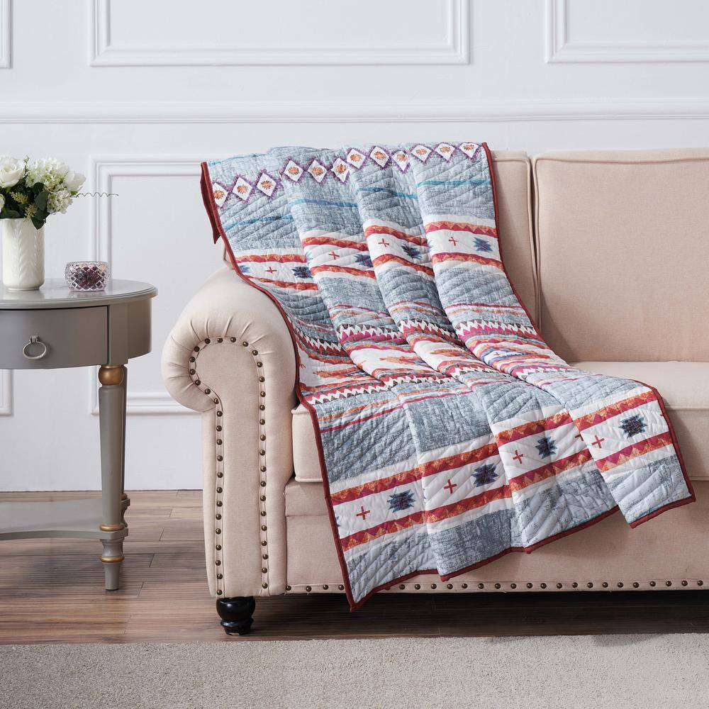 Kiva Southwestern Gray and Red Microfiber Throw Blanket