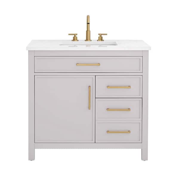 Cooper 36 in. W Bath Vanity in Taupe with Engineered Stone Top in Ariston White with White Sink