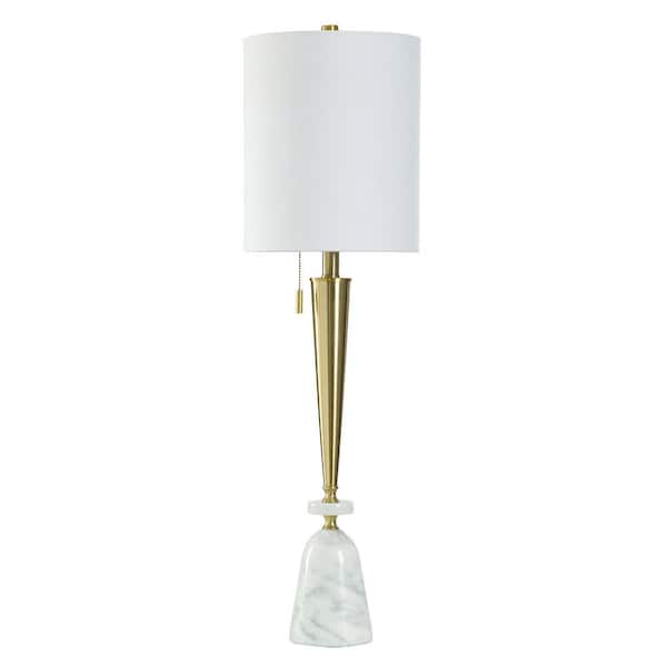 34.25 in. Gold Transitional 1-Light Standard Floor Lamp for Living Room Linen Drum Shade