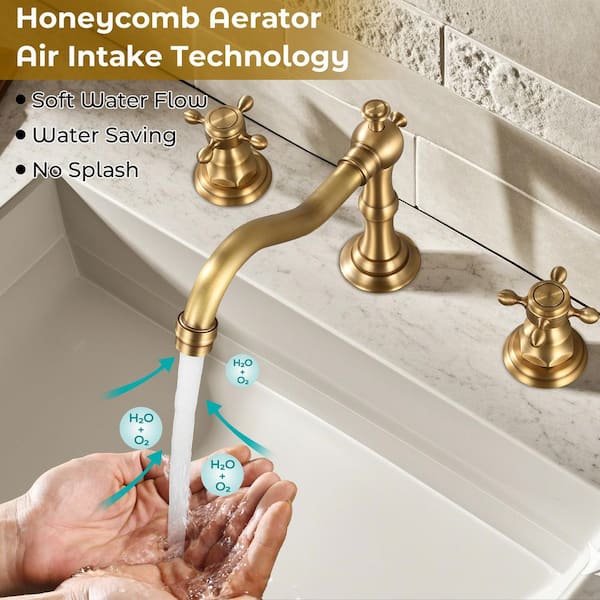 Double Handles 8 in. Widespread Bathroom Faucet 3-Hole Sink Faucet with Pop-Up Drain in Antique Brass