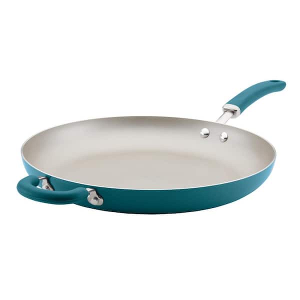 Rachael Ray 14.5 inch Create Delicious Aluminum Nonstick Frying Pan with Helper Handle, Teal Shimmer, Size: 12.5 inch