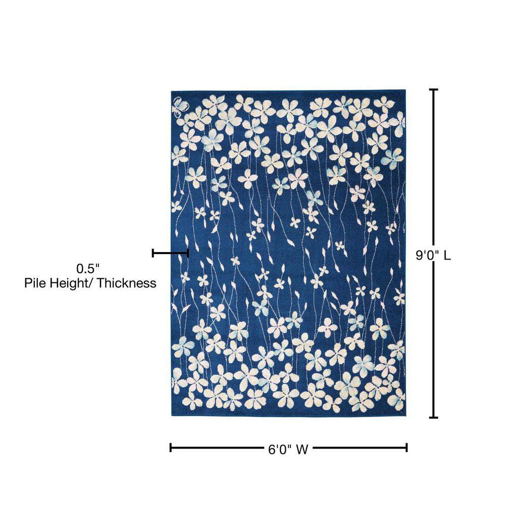 Ivory Floral Bliss Synthetic 6' x 9' Easy-Care Area Rug
