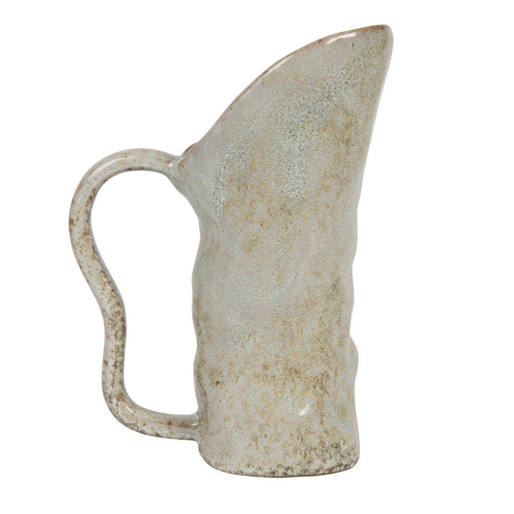 Green Reactive Glaze Organic Shaped Stoneware Pitcher, 7.25 in