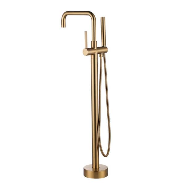 Brass Single-Handle Claw Foot Freestanding Tub Faucet with Tub Spout and Hand Shower in. Gold