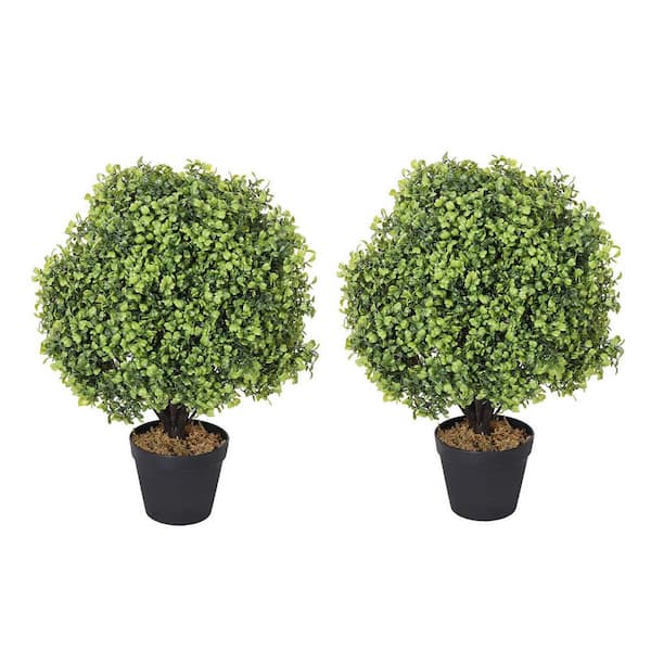 Unbranded 2 ft. Artificial Topiary Tree Green Fake Topiary Ball Trees Artificial Bonsai Tree Plant in Pot (2-Pack)