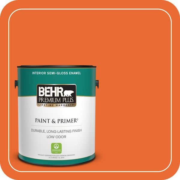 BEHR PREMIUM PLUS 1 gal. #220B-7 Electric Orange Semi-Gloss Enamel Low Odor Interior Paint & Primer