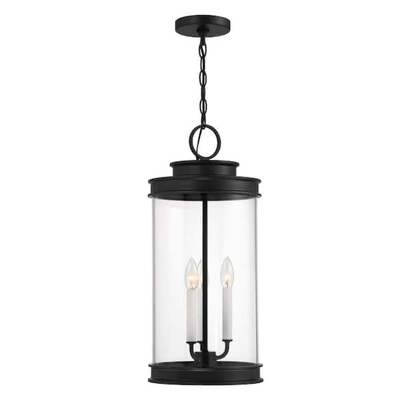 Savoy House Englewood 23.5 in. 3-Light Matte Black Outdoor Pendant Light with Clear Seeded Glass and No Bulbs Included