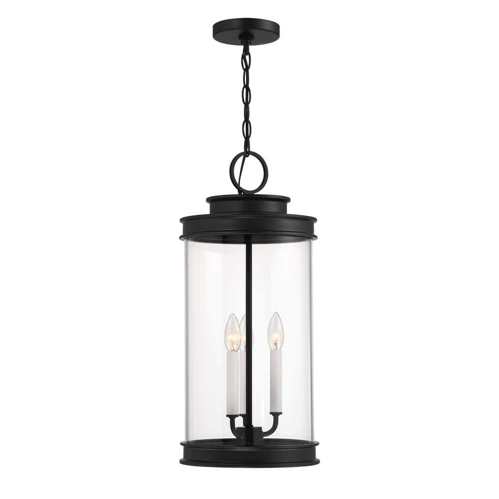 Matte Black Glass 3-Light Outdoor Pendant