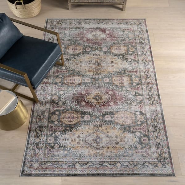 Terri Medallion Washable Sage 8 ft. x 10 ft. Indoor Area Rug