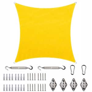 14 ft. x 14 ft. Waterproof Yellow Square Sun Shade Sail 220 GSM with Hardware Installation Kit