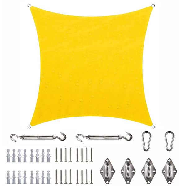 COLOURTREE 14 ft. x 14 ft. Waterproof Yellow Square Sun Shade Sail 220 GSM with Hardware Installation Kit