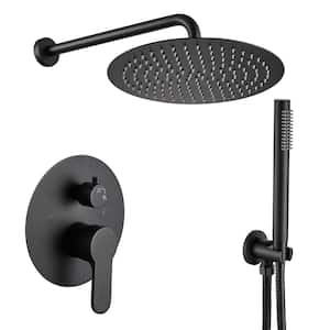 12 in. Single Handle 1-Spray Round Shower Faucet 1.8 GPM with Pressure Balance in Black (Valve Included)