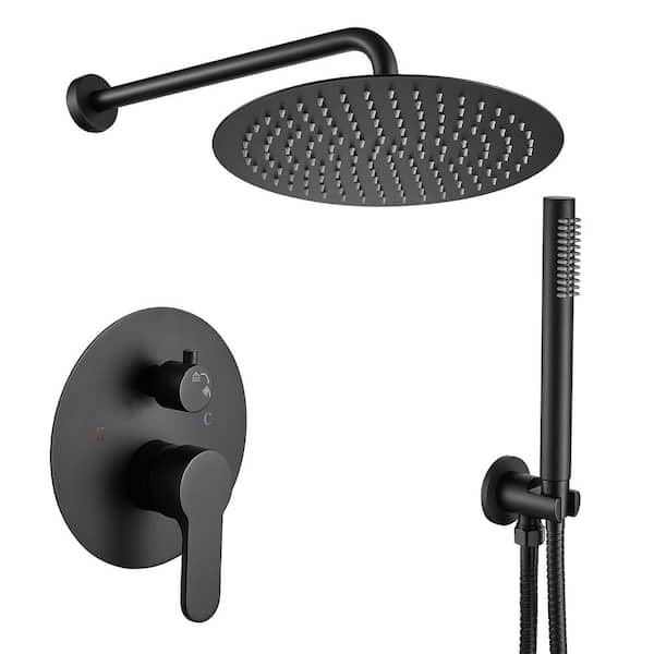 cobbe 12 in. Single Handle 1-Spray Round Shower Faucet 1.8 GPM with Pressure Balance in Black (Valve Included)