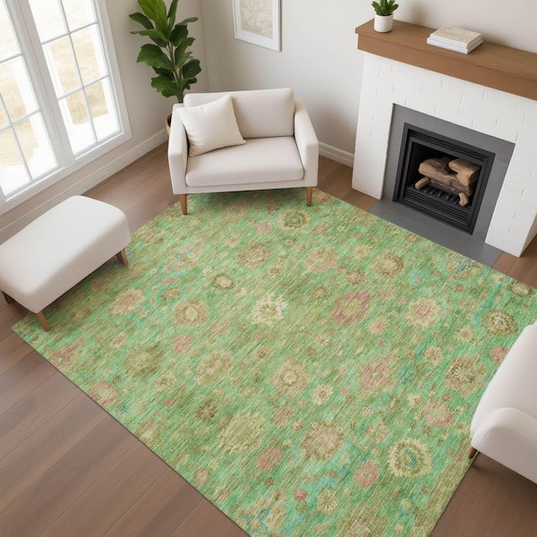 Mayfield Premium Machine Washable Abstract AMF1770 Lime 10 ft. x 14 ft. Area Rug