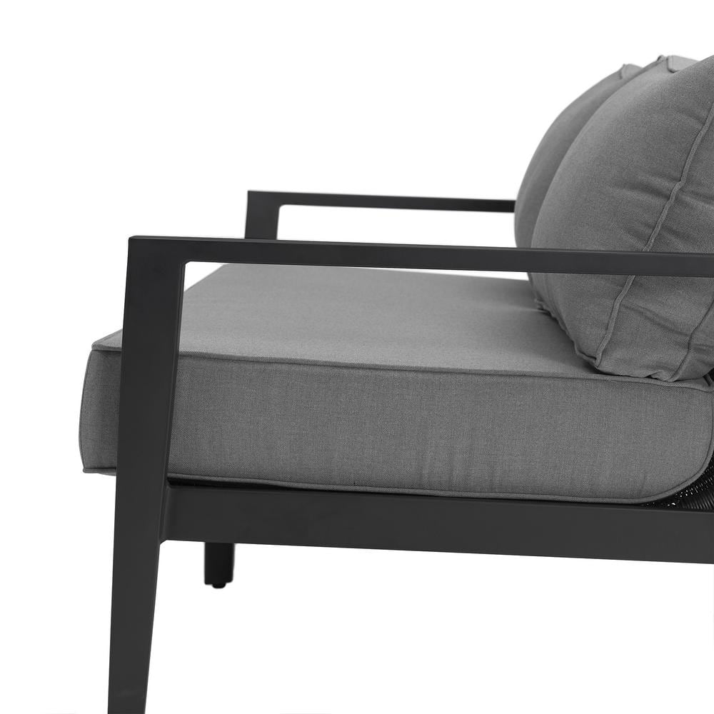 Cayman Black Aluminum Outdoor Sofa with Dark Gray Cushions