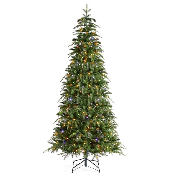 7.5 ft. Pre-Lit Green Slim Fir Artificial Christmas Tree with 400 Warm White/Multi-color LED Lights