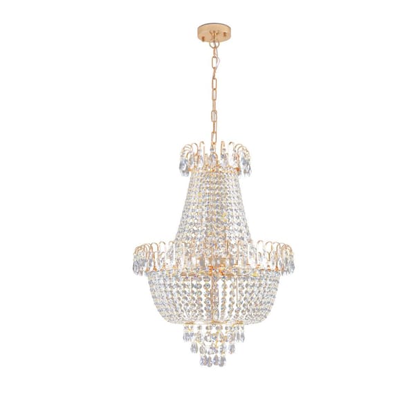 HKMGT 21.7 in. W 10-Light Gold Crystal Chandelier for Living Room and Kitchen Island with No Bulbs Included