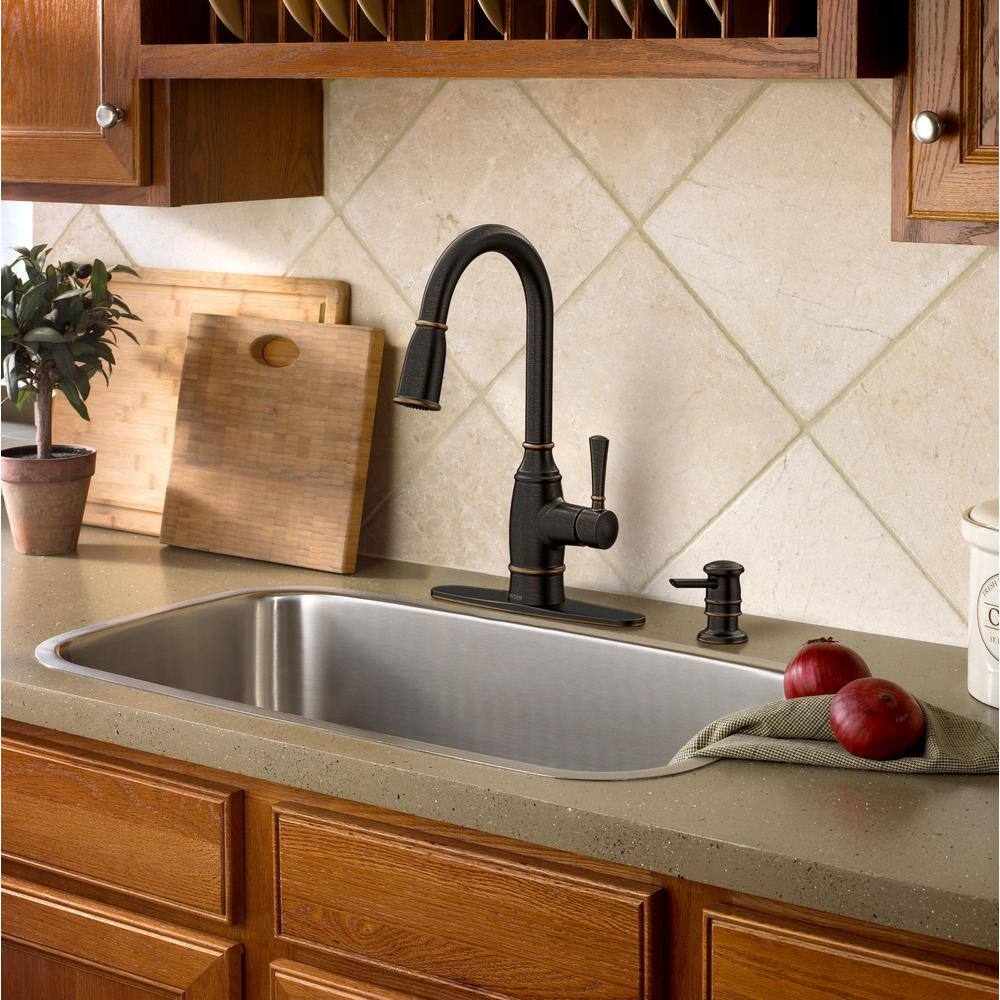 Noell Mediterranean Bronze Pull-Down Kitchen Faucet with Spray