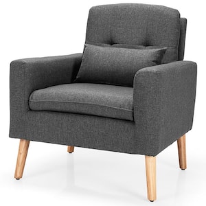 Gray Linen Fabric Single Sofa Armchair with Waist Pillow for Living Room