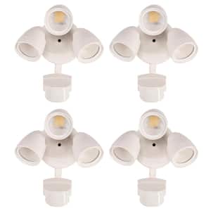3-Head White Motion Activated Outdoor Integrated LED Flood Light Security Light 1800 to 3600 Lumen Boost (4-Pack)