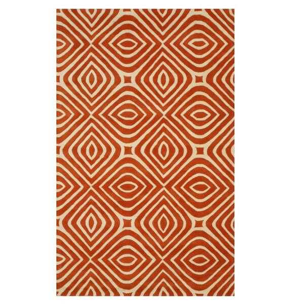 EORC Red Hand-Tufted Wool Contemporary Marla Rug, 5' x 8