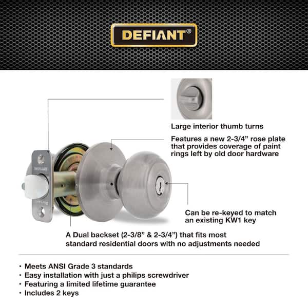 Defiant Hartford Satin Nickel Keyed Entry Door Knob 32TGX200B